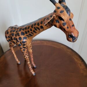 Vintage Leather Wrapped Giraffe  Brown and Black- measuring 15 inches high